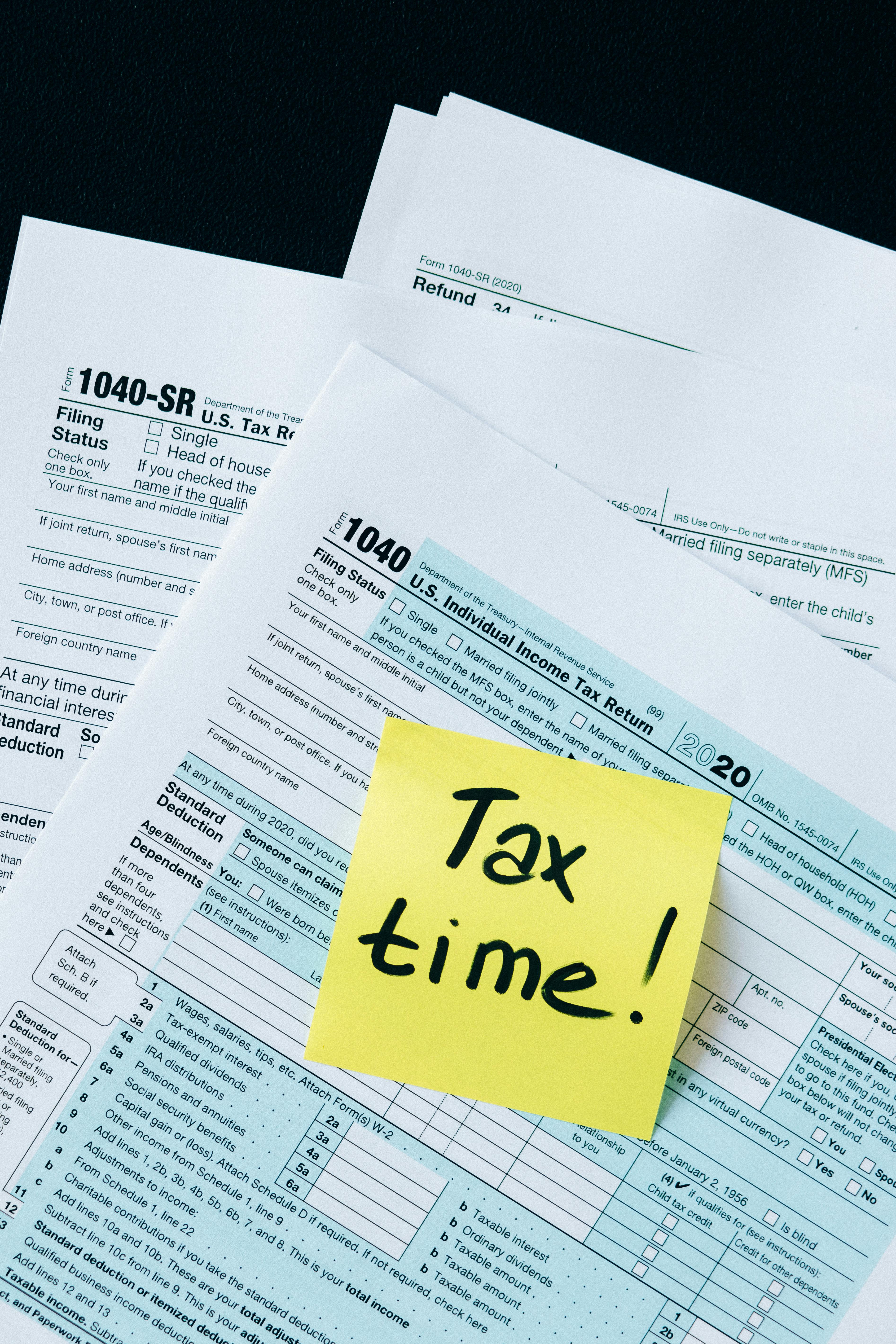 Tax return forms with Tax Time reminder note